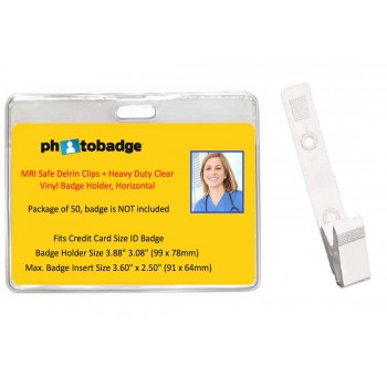 MRI Safe Clips and Horizontal PVC Badge Holder- 50 pack